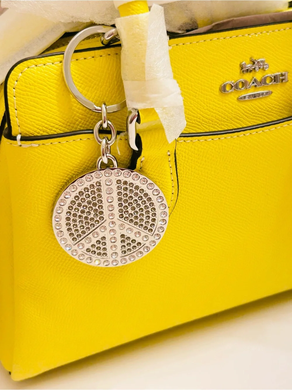 NWOT RARE Coach Y2K Swarovski Peace Sign Keychain/ Bag  Charm